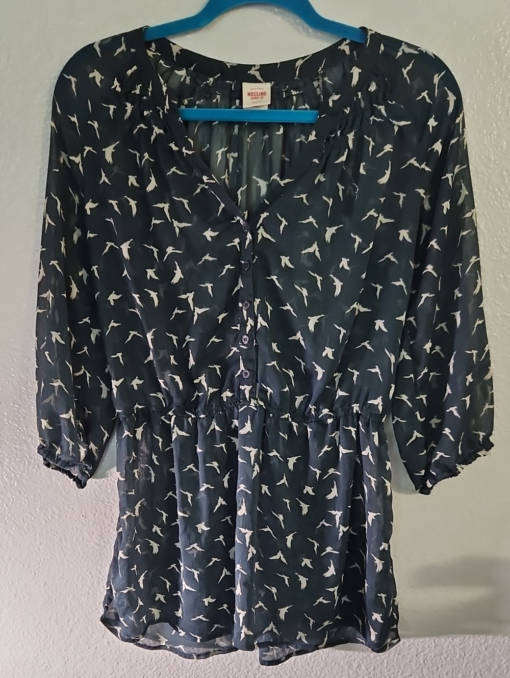 Vintage 2011 Mossimo Supply Co. Sheer Bird Print Tunic Blouse L